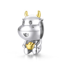 Fashion Gold Plated Animal Lucky Cow S925 Silver Bracelet Charm